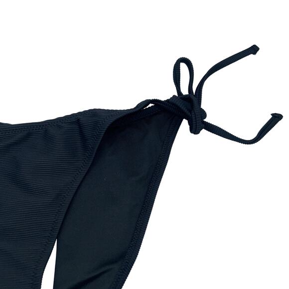 New J. Crew Black Ribbed Cheeky String Side Tie Bikini Swim Suit Bottom Medium - Picture 3 of 8